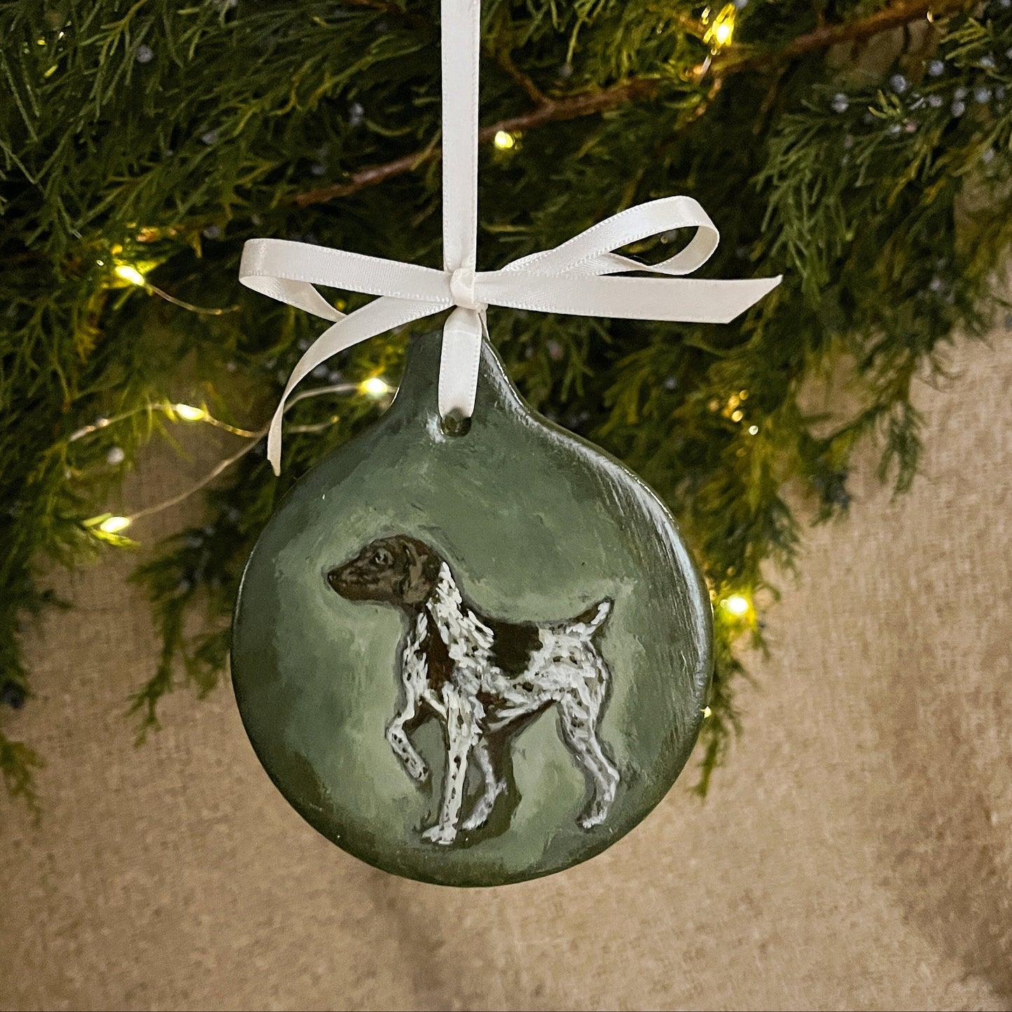 Hand-Painted Ceramic Pointer Christmas Ornament