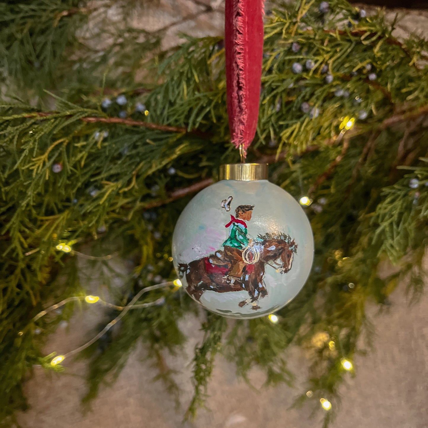 Hand-Painted Ceramic Cowboy Christmas Ornament