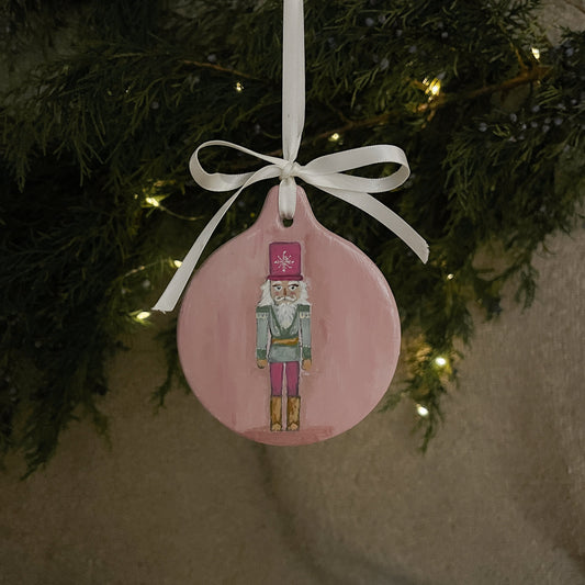 Hand-Painted Pink Nutcracker Ceramic Christmas Ornament