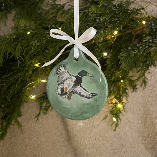 Hand-Painted Ceramic Duck Christmas Ornament