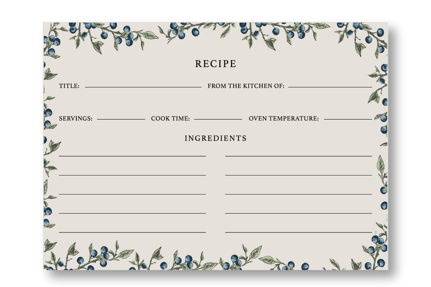 Blueberry Recipe Cards